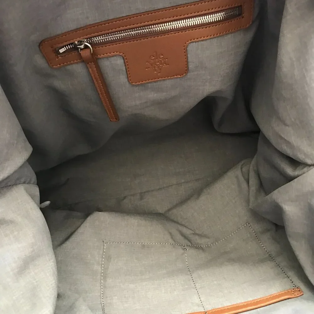 Eleventy Canvas Leather Travel Tote Bag Mens Navy Blue Brown Commuter Top Zipper